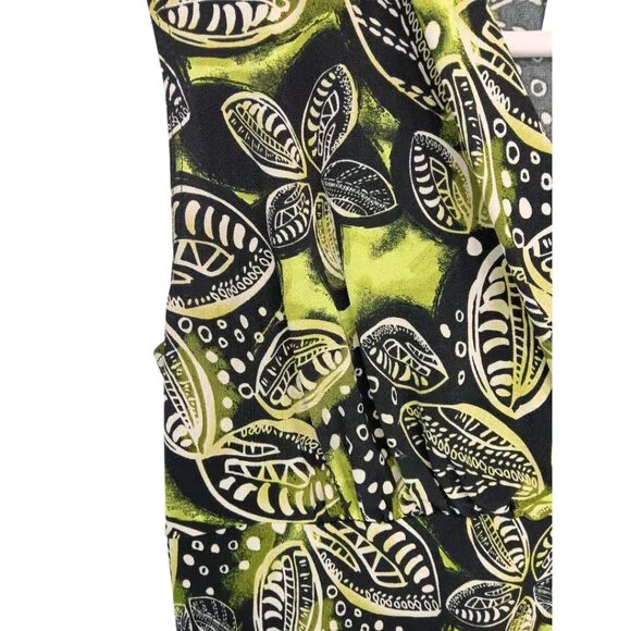 JKLA- Sleeveless Tank Stretch Light Faux Wrap collar-Lime Green-Black-Cream - Picture 13 of 16